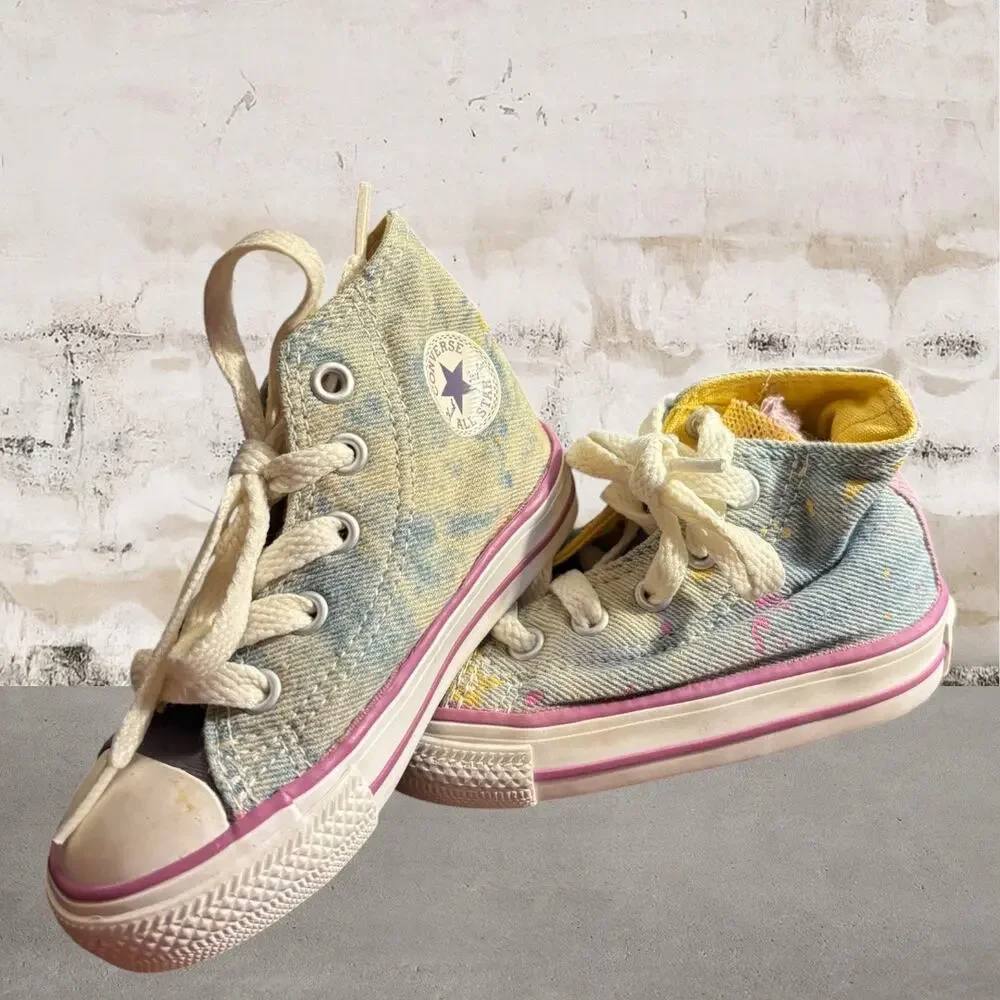 Converse Party Hi Moody Purple/Denim HiTop Sneakers Paint Splatter Tulle SZ 5